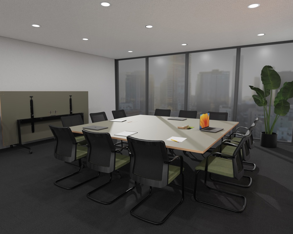 An installation image featuring Moveo tables and MN1 cantilever chairs