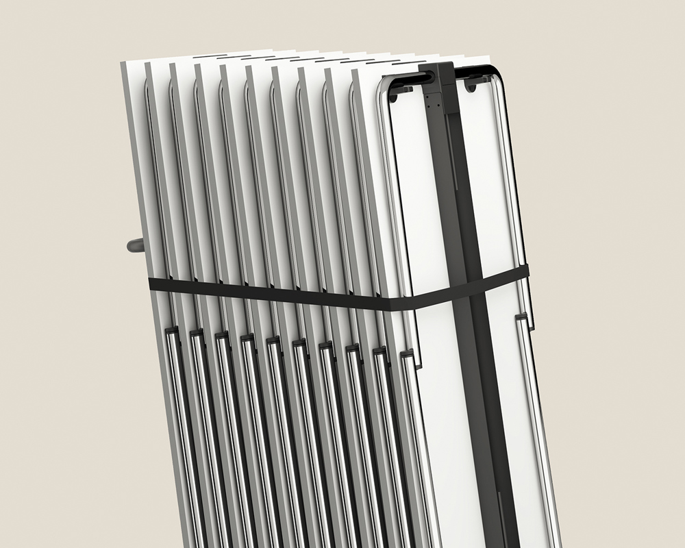 A close-up image of 10 Usu tables stacked on a transporter