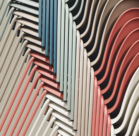 SixE chairs by Pearson Lloyd - colourful frames