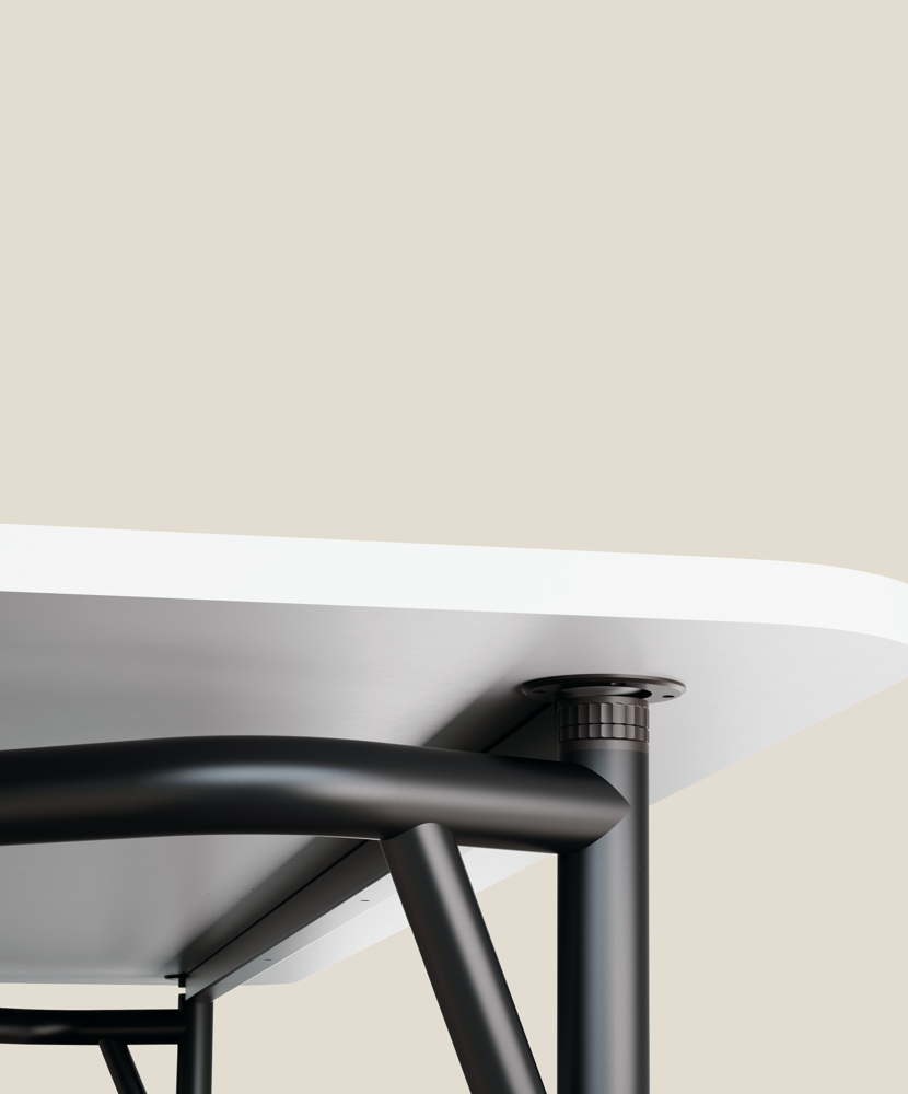 A close-up image of a white Folding Surfaces table